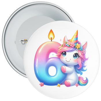 Colourful 6th Birthday Badge Unicorn Themed