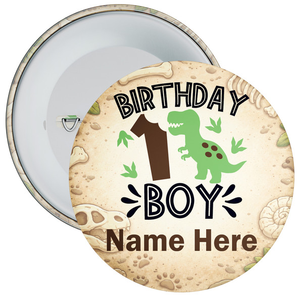 Personalised 1st Birthday Dinosaur Birthday Badge Child – Age 1