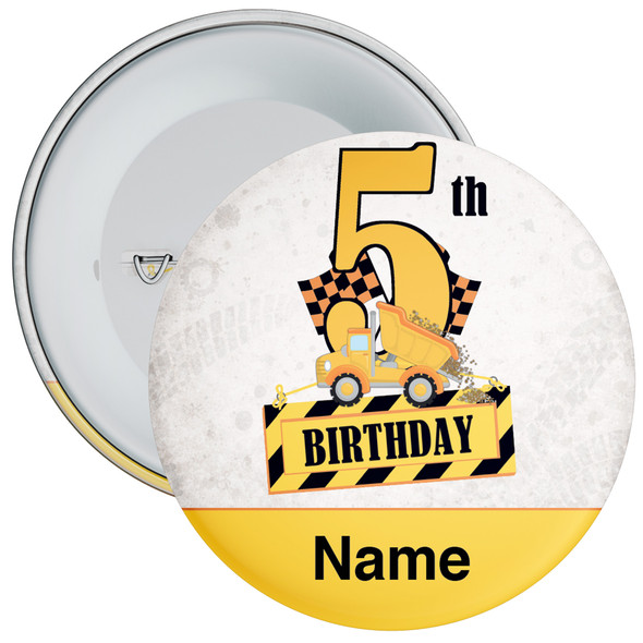 Personalised Construction 5th Birthday Badge Child – Age 5