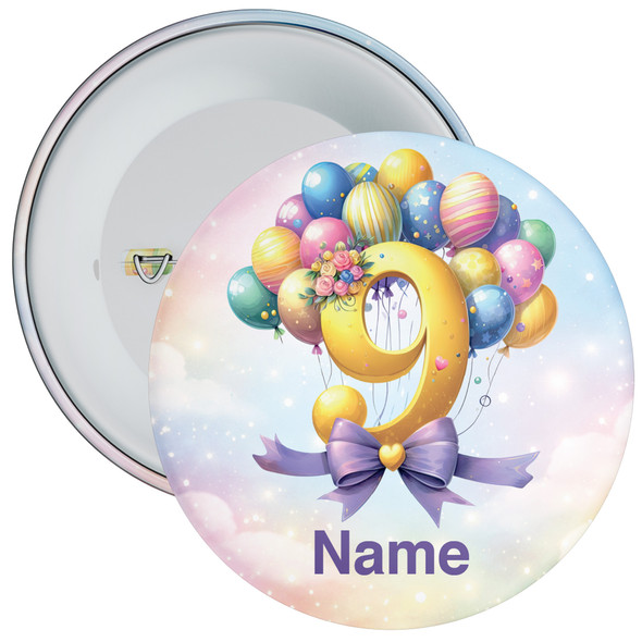Personalised Balloon 9th Birthday Badge Child – Age 9