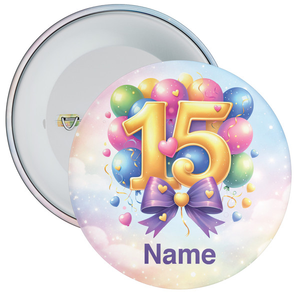 Personalised Balloon 15th Birthday Badge – Age 15