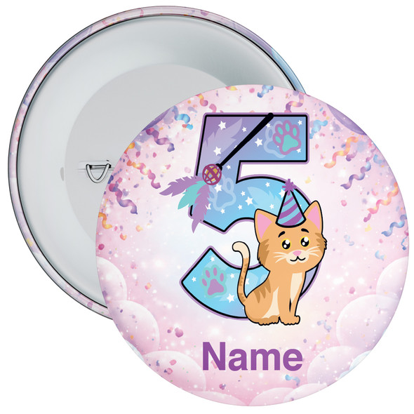 Personalised Cat 5th Birthday Badge Child – Age 5