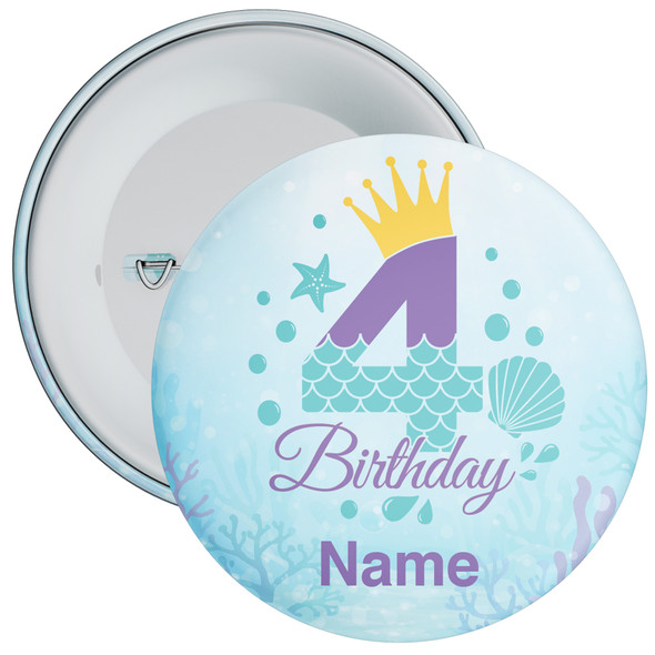 Personalised Mermaid 4th Birthday Badge Child - Age 4