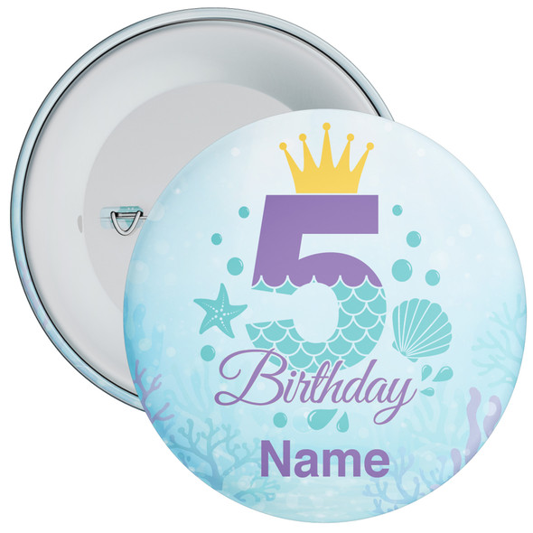 Personalised Mermaid 5th Birthday Badge Child - Age 5