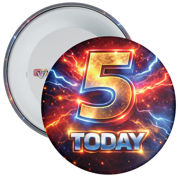 5 Today Birthday Badge Child – Lightning Superhero Design – Age 5