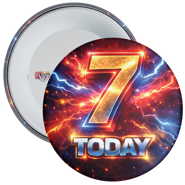 7 Today Birthday Badge Child – Lightning Superhero Design – Age 7