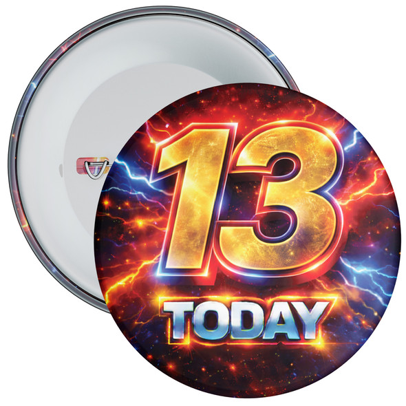 13 Today Birthday Badge – Lightning Superhero Design – Age 13