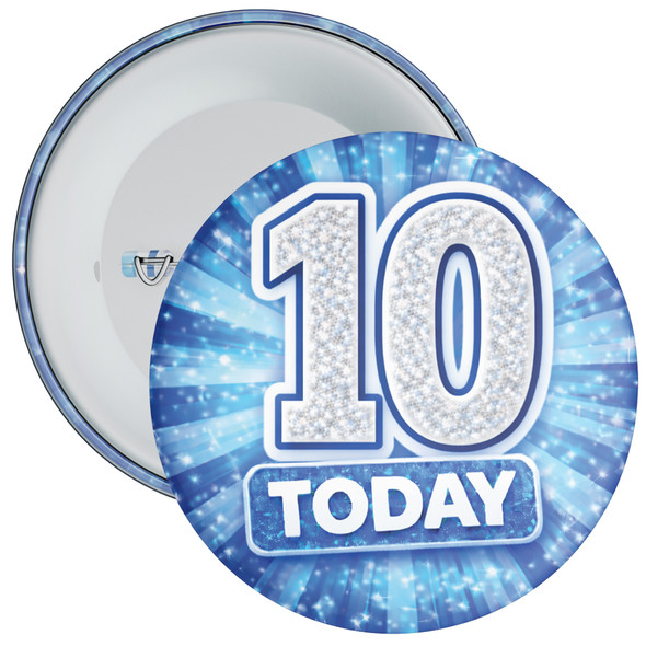 10 Today Birthday Badge – Blue Sparkle Design – Age 10