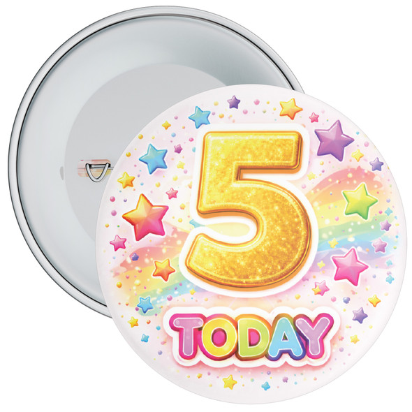 5 Today Birthday Badge Child – Rainbow Stars Design – Age 5