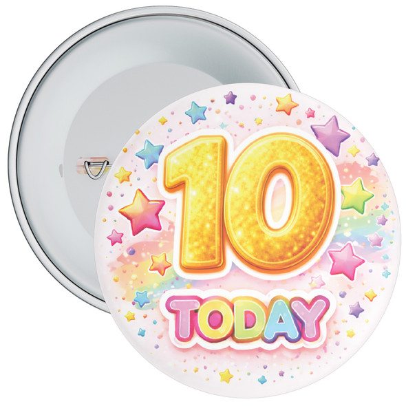 10 Today Birthday Badge – Rainbow Stars Design – Age 10