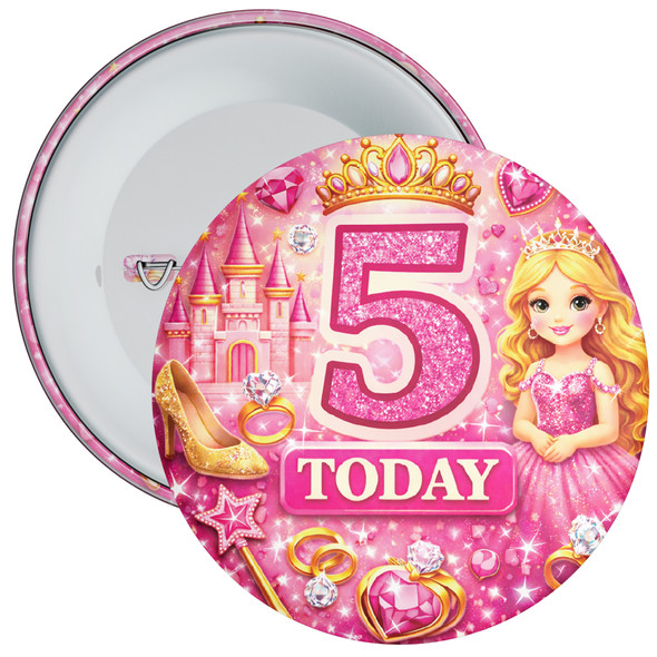 5 Today Birthday Badge Child – Princess Fairytale Design – Age 5