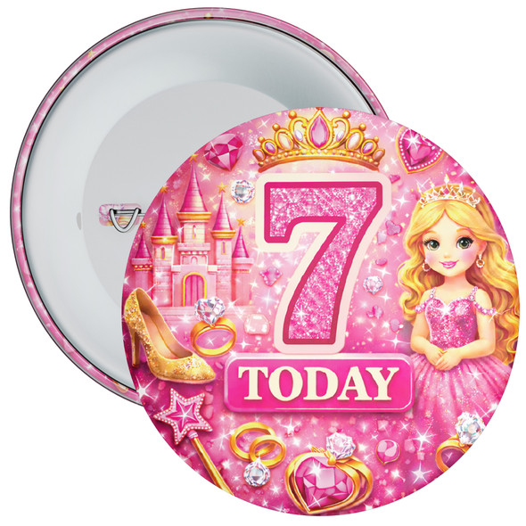 7 Today Birthday Badge Child – Princess Fairytale Design – Age 7