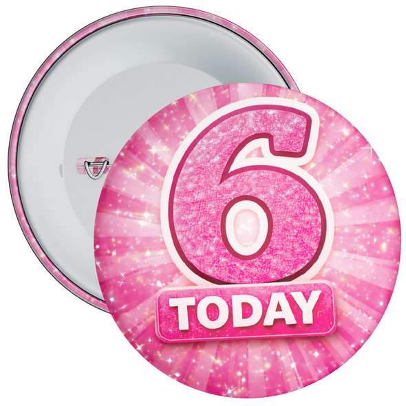 6 Today Birthday Badge Child – Pink Glitter Burst Design – Age 6