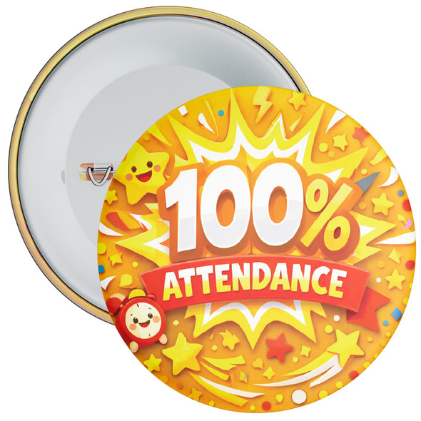 100% Attendance School Badges - Yellow Reward Design - Pack of 20