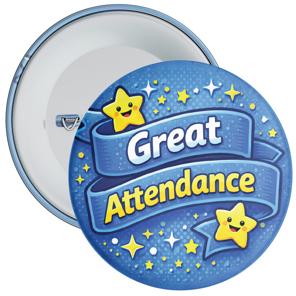 Great Attendance School Badge – Blue Ribbon Reward Badge for Pupils