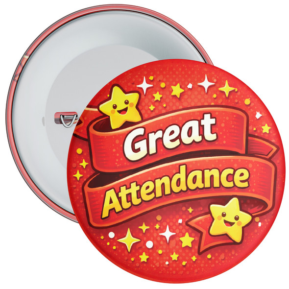 Great Attendance School Attendance Badge – Red Ribbon Reward Badge for Pupils