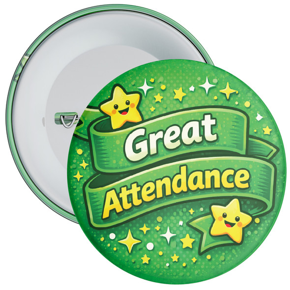 Great Attendance School Badge – Green Ribbon Reward Badge for Pupils
