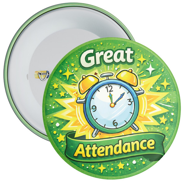 Great Attendance School Attendance Badge – Green Clock Reward Badge for Pupils