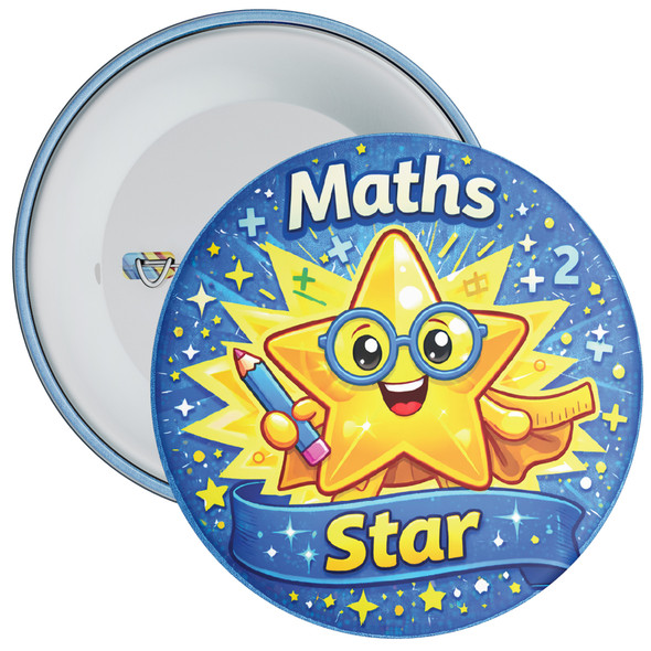 Blue Maths Star School Badge Pack – Maths Reward School Badges for Classroom Achievement (Pack of 20)