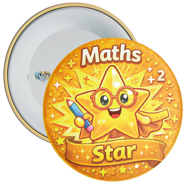 Yellow Maths Star School Badge Pack - Maths Reward Badges for Pupils (Pack of 20)
