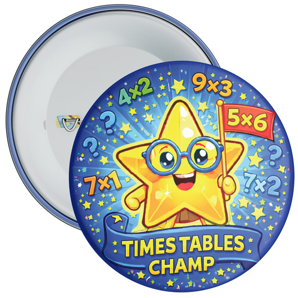 Blue Times Tables Maths School Badge Pack - Times Tables Reward Badges (Pack of 20)