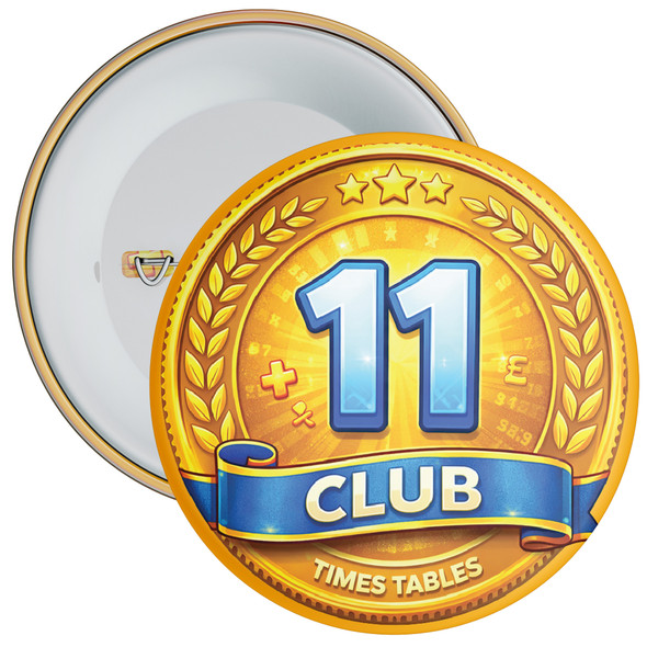 Gold 11 Club Maths School Badge Pack - Times Tables Achievement Badges (Pack of 20)
