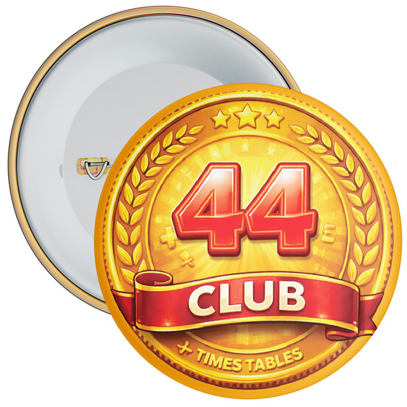 Red 44 Club Maths School Badge Pack - Times Tables Achievement Badges for Schools (Pack of 20)