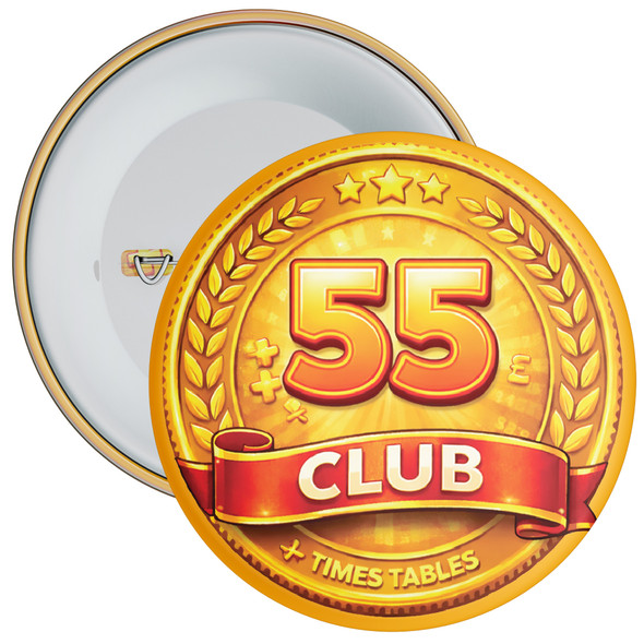 Orange 55 Club Maths School Badge Pack - Times Tables Achievement Badges for Schools (Pack of 20)