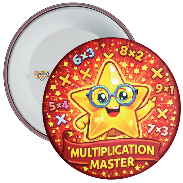 Red Multiplication Master Maths School Badge Pack - Times Tables Reward Badges for Schools (Pack of 20)
