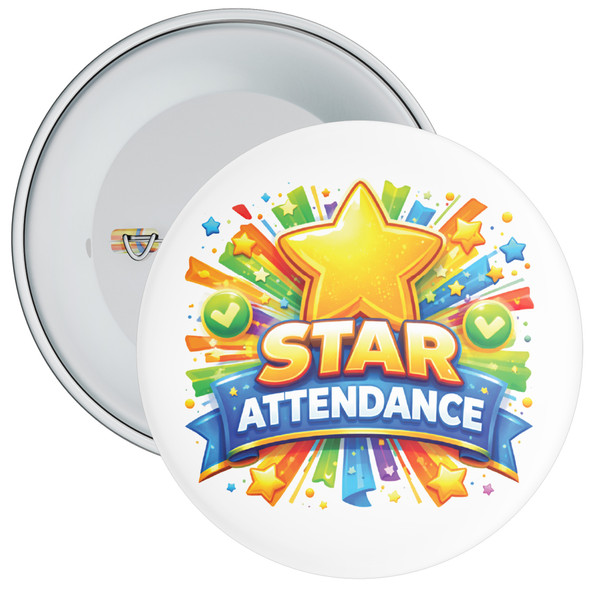 Star Attendance School Attendance Badge – Rainbow Burst Reward Badge for Pupils - Pack of 20