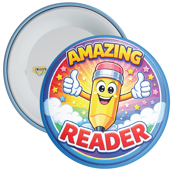 Blue Amazing Reader School Reward Badge – Reading Achievement Badge for Pupils