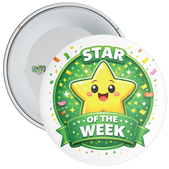 Star of the Week School Reward Badge - Green Smiling Star Achievement Award