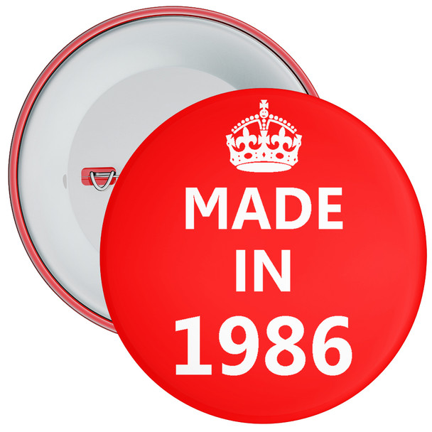 Red Made in 1986 Birthday Badge