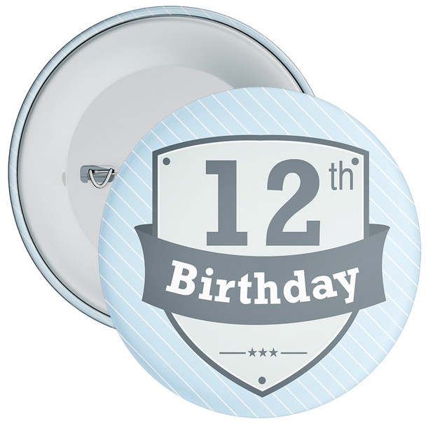 Vintage Retro 12th Birthday Badge - Age 12 Badge - Boy - Blue