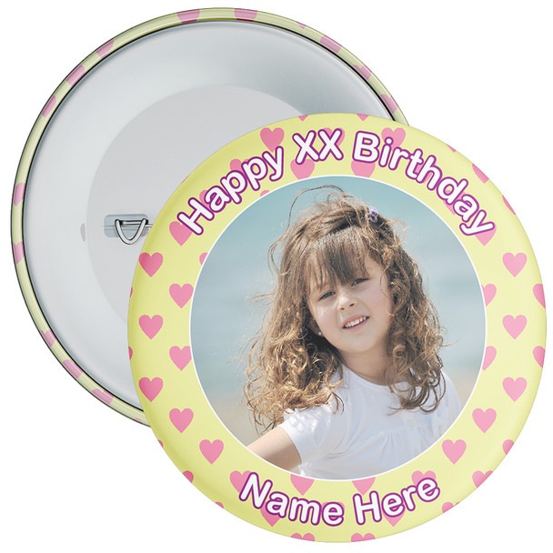 Heart Styled Personalised Photo Birthday Badge 6