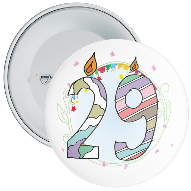 29th Birthday Badge with Candles and Blue Background