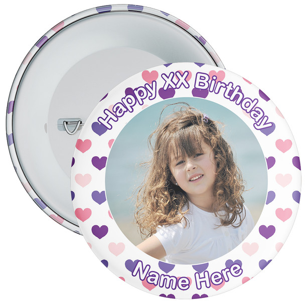 Heart Styled Personalised Photo Birthday Badge 9