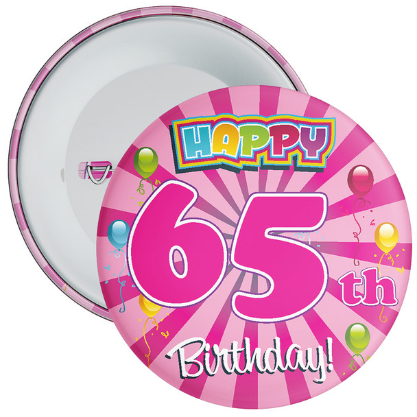 Pink Rays 65th Birthday Badge