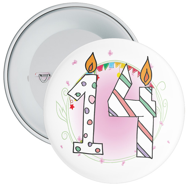 14th Birthday Badge with Candles and Pink Background