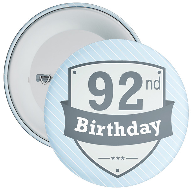 Vintage Retro 92nd Birthday Badge - Age 92 Badge - Boy - Blue