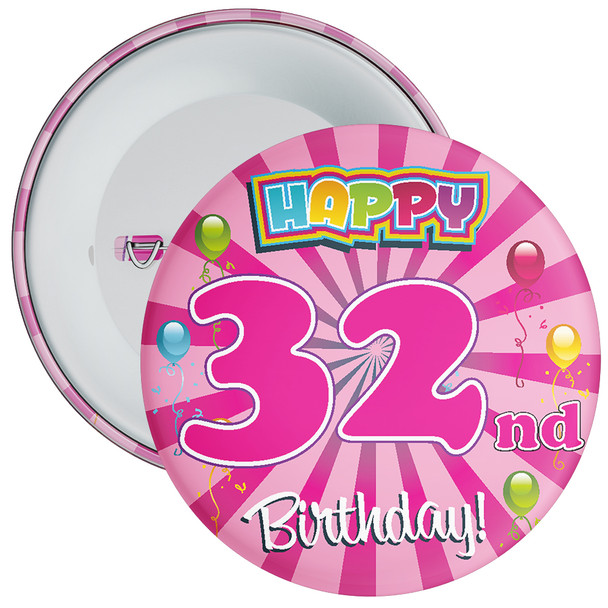 Pink Rays 32nd Birthday Badge - Age 32 Badge