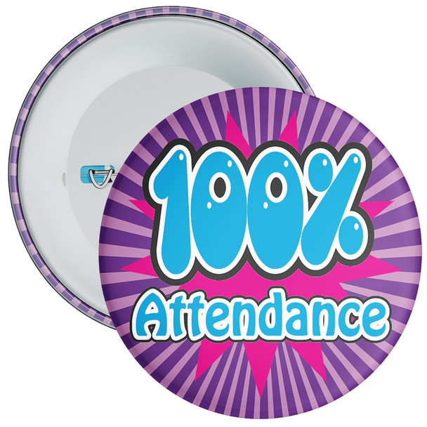 Pack of 20 School 100% Attendance Badge with Purple Background