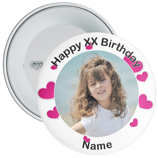 Heart Styled Personalised Photo Birthday Badge