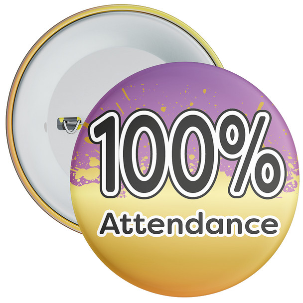 Pack of 20 School 100% Attendance Badge with Purple/Gold Background 1