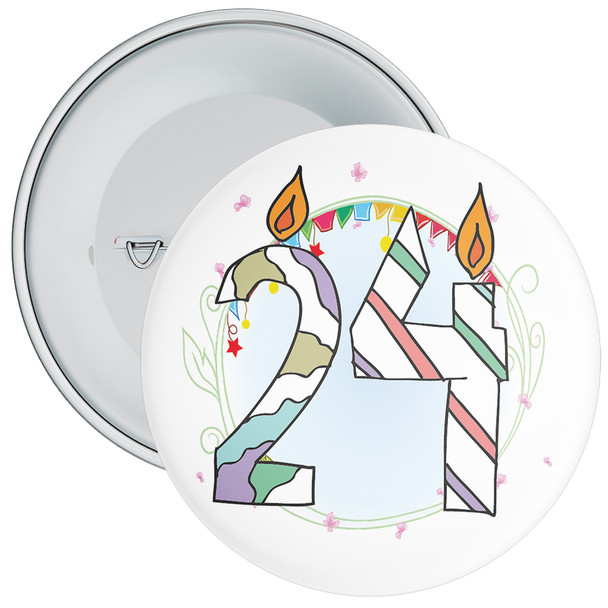 24th Birthday Badge with Candles and Blue Background