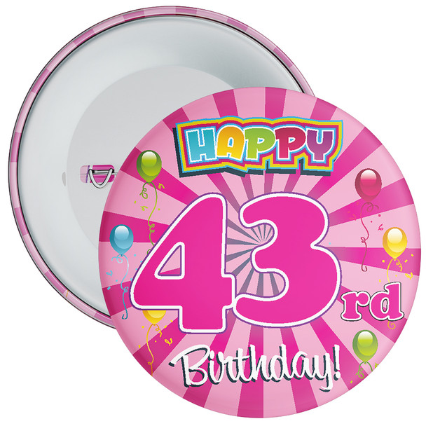 Pink Rays 43rd Birthday Badge - Age 43 Badge