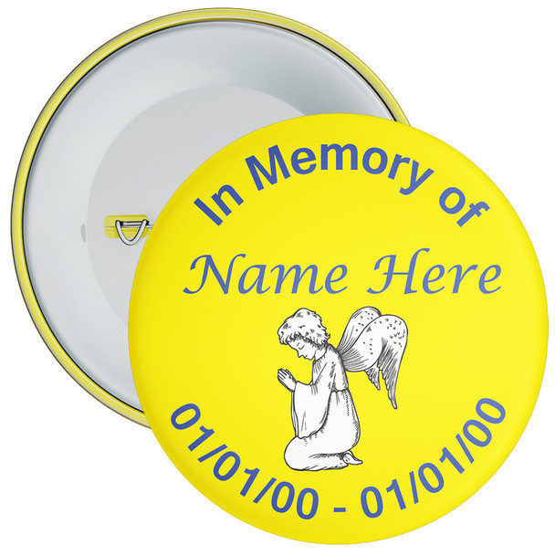 Yellow In Memory Badge with Custom Name & Dates 1