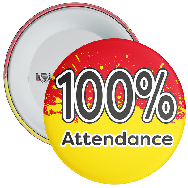 Pack of 20 School 100% Attendance Badge with Red/Yellow Background