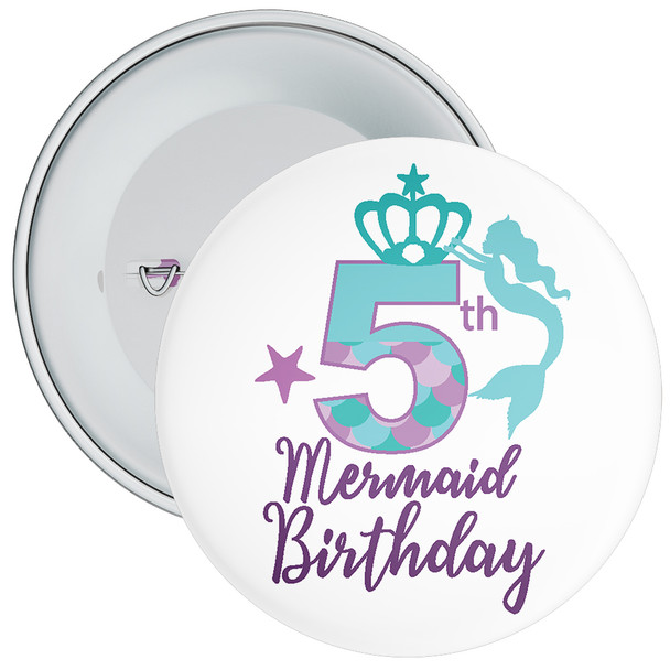 5th Mermaid Birthday Birthday Badge - Age 5 Badge - Purple/Green - Girl