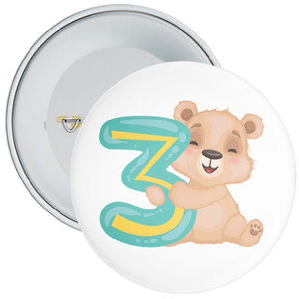 Bear 3rd Birthday Badge - Age 3 Badge - Boy / Girl